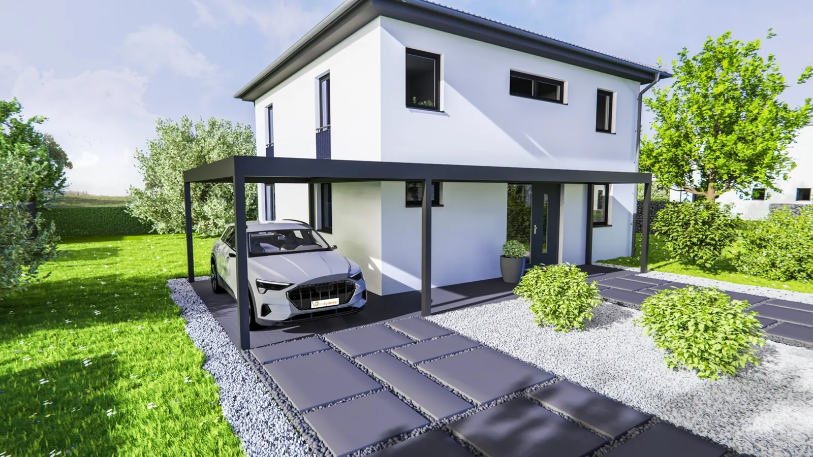 Aluminium Carport im Saarland mit modernem Flachdach