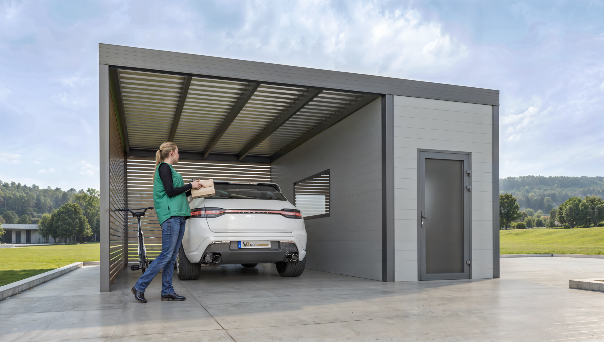 Carport mit Abstellraum und Aluminium-Systemlösung