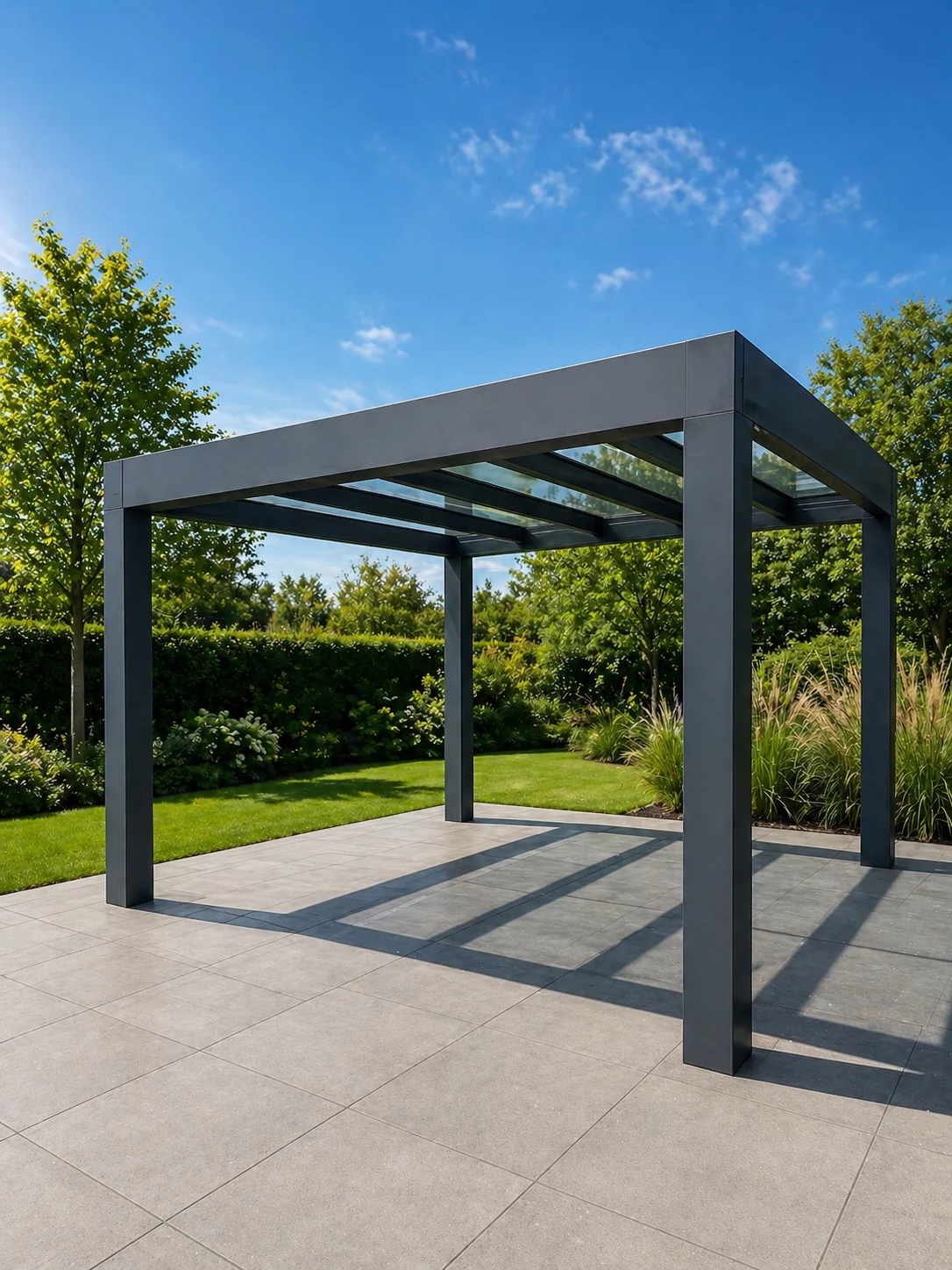 Freistehende Flachdach-Terrassenüberdachung aus Aluminium im Saarland